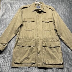 VTG Woolrich Field Jacket Men XL 1990s Breen‎ Cotton Safari 4-Pkt Twill Macau